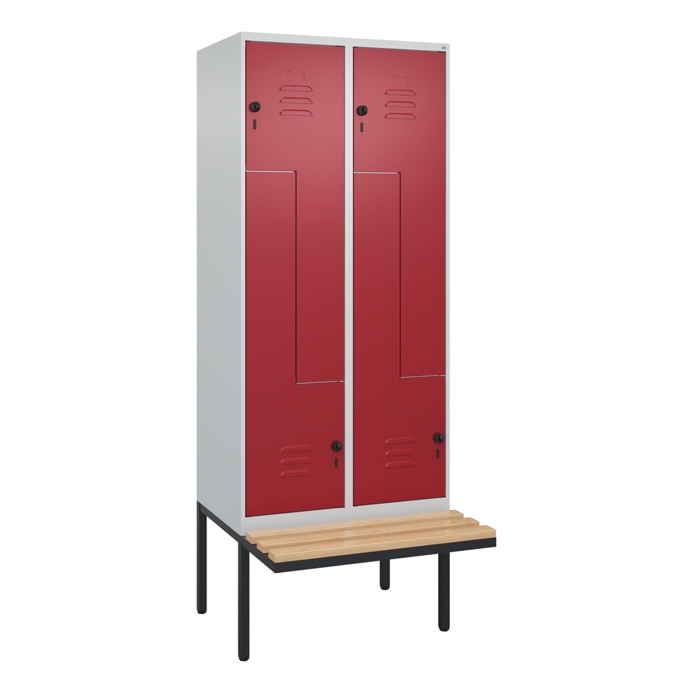 C+P Z-Spind Classic PLUS, 4 Abteile, HxBxT 2.120 x 800 x 815 mm, für Vorhängeschloss, auskragende Bank aus Buche, lichtgrau, rubinrot Produktabbildung Nr. 8: C+P Z-Spind Classic PLUS, 4 Abteile, HxBxT 2.120 x 800 x 815 mm, für Vorhängeschloss, auskragende Bank aus Buche, lichtgrau, rubinrot