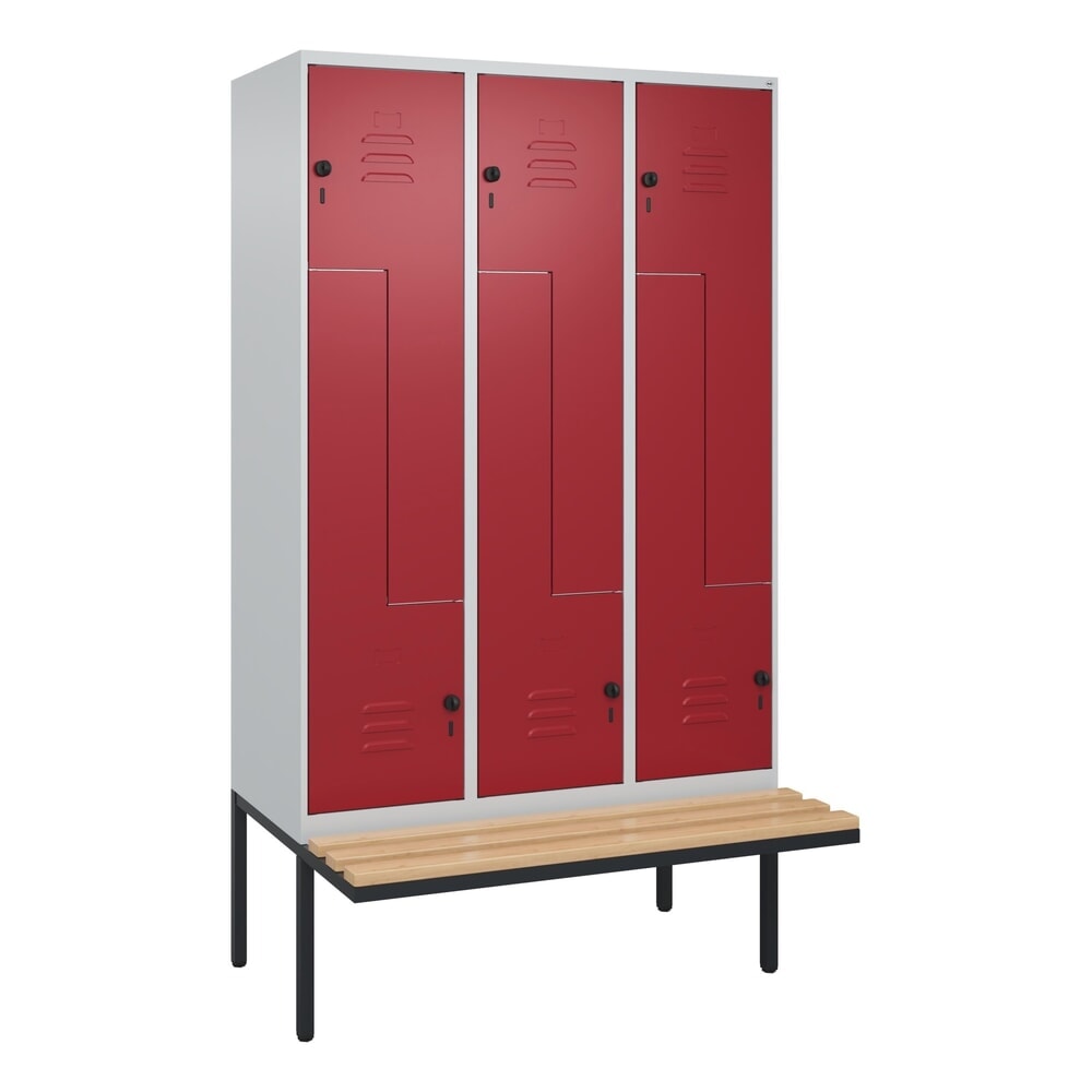 C+P Z-Spind Classic PLUS, 6 Abteile, HxBxT 2.120 x 1.200 x 815 mm, für Vorhängeschloss, auskragende Bank aus Buche, lichtgrau, rubinrot Produktabbildung Nr. 8: C+P Z-Spind Classic PLUS, 6 Abteile, HxBxT 2.120 x 1.200 x 815 mm, für Vorhängeschloss, auskragende Bank aus Buche, lichtgrau, rubinrot