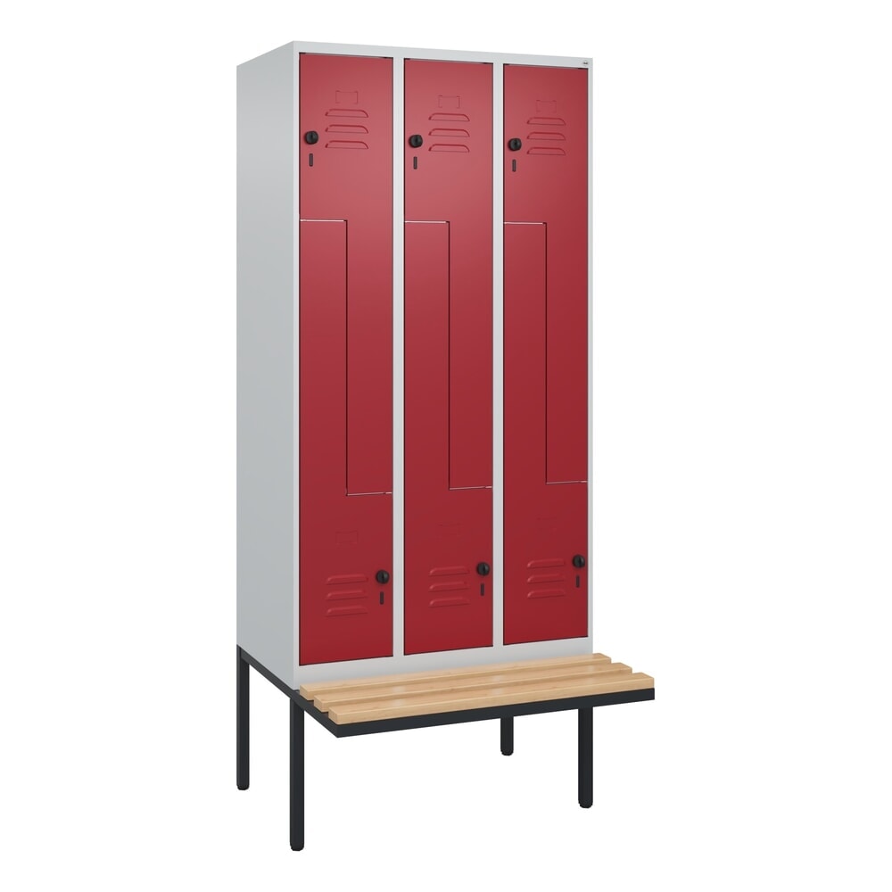 C+P Z-Spind Classic PLUS, 6 Abteile, HxBxT 2.120 x 900 x 815 mm, für Vorhängeschloss, auskragende Bank aus Buche, lichtgrau, rubinrot Produktabbildung Nr. 8: C+P Z-Spind Classic PLUS, 6 Abteile, HxBxT 2.120 x 900 x 815 mm, für Vorhängeschloss, auskragende Bank aus Buche, lichtgrau, rubinrot