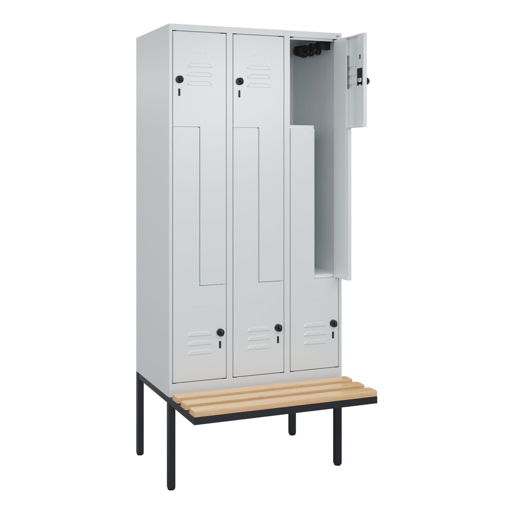 C+P Z-Spind Classic PLUS, 6 Abteile, HxBxT 2.120 x 900 x 815 mm, für Vorhängeschloss, auskragende Bank aus Buche, lichtgrau, lichtgrau Produktabbildung Nr. 1: C+P Z-Spind Classic PLUS, 6 Abteile, HxBxT 2.120 x 900 x 815 mm, für Vorhängeschloss, auskragende Bank aus Buche, lichtgrau, lichtgrau