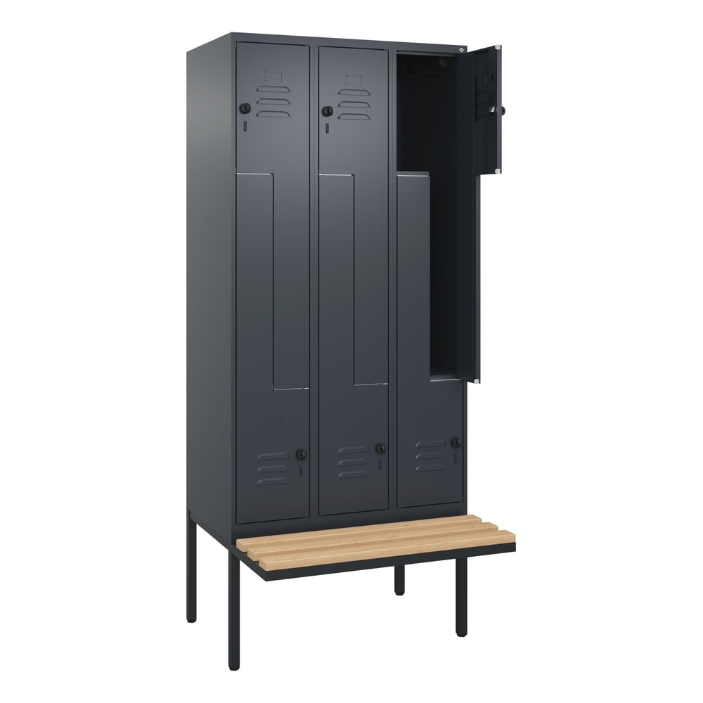 C+P Z-Spind Classic PLUS, 6 Abteile, HxBxT 2.120 x 900 x 815 mm, für Vorhängeschloss, auskragende Bank aus Buche, anthrazitgrau, anthrazitgrau Produktabbildung Nr. 1: C+P Z-Spind Classic PLUS, 6 Abteile, HxBxT 2.120 x 900 x 815 mm, für Vorhängeschloss, auskragende Bank aus Buche, anthrazitgrau, anthrazitgrau