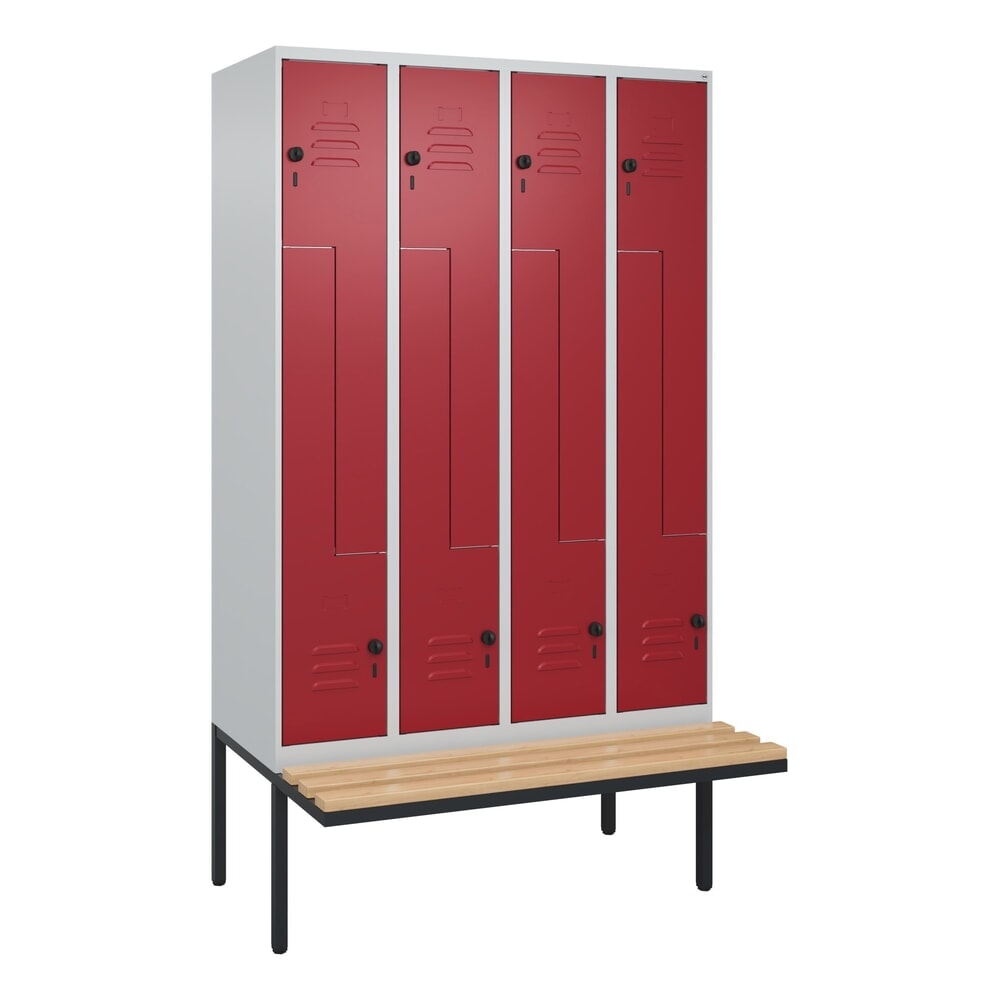 C+P Z-Spind Classic PLUS, 8 Abteile, HxBxT 2.120 x 1.200 x 815 mm, für Vorhängeschloss, auskragende Bank aus Buche, lichtgrau, rubinrot Produktabbildung Nr. 8: C+P Z-Spind Classic PLUS, 8 Abteile, HxBxT 2.120 x 1.200 x 815 mm, für Vorhängeschloss, auskragende Bank aus Buche, lichtgrau, rubinrot