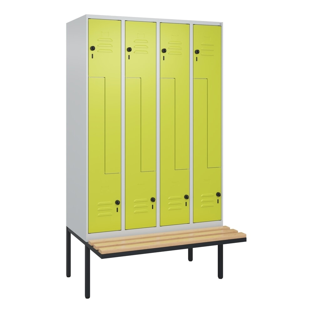 C+P Z-Spind Classic PLUS, 8 Abteile, HxBxT 2.120 x 1.200 x 815 mm, für Vorhängeschloss, auskragende Bank aus Buche, lichtgrau, clowngrün Produktabbildung Nr. 9: C+P Z-Spind Classic PLUS, 8 Abteile, HxBxT 2.120 x 1.200 x 815 mm, für Vorhängeschloss, auskragende Bank aus Buche, lichtgrau, clowngrün