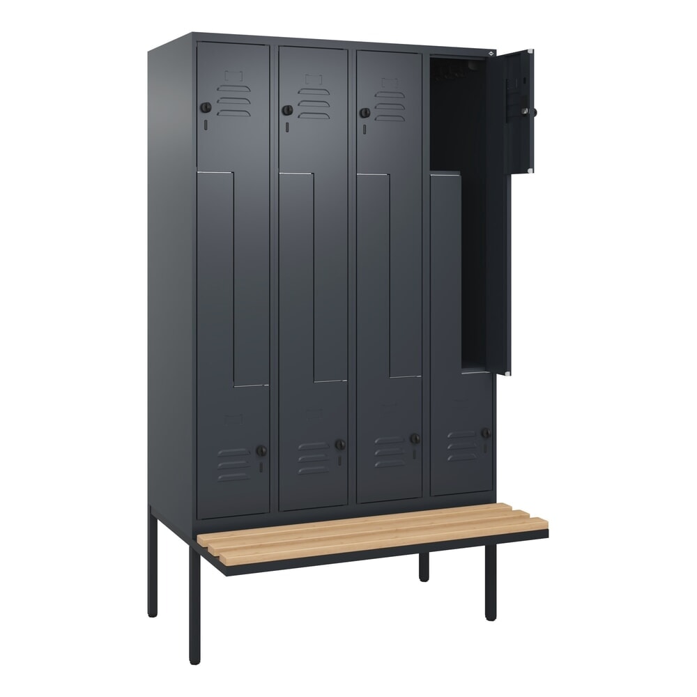 C+P Z-Spind Classic PLUS, 8 Abteile, HxBxT 2.120 x 1.200 x 815 mm, für Vorhängeschloss, auskragende Bank aus Buche, anthrazitgrau, anthrazitgrau Produktabbildung: C+P Z-Spind Classic PLUS, 8 Abteile, HxBxT 2.120 x 1.200 x 815 mm, für Vorhängeschloss, auskragende Bank aus Buche, anthrazitgrau, anthrazitgrau