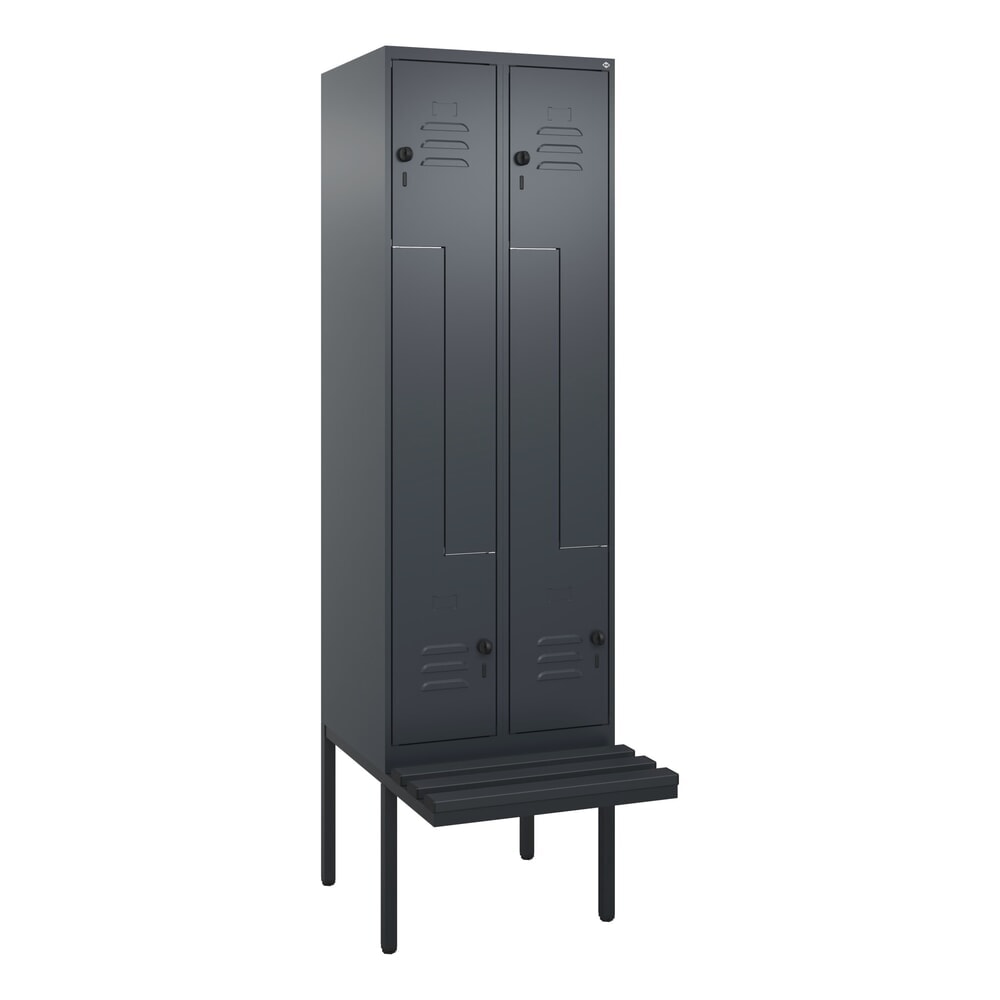 N° de l'image du produit 9 : C+P Z-Spind Classic PLUS, 4 Abteile, HxBxT 2.120 x 600 x 815 mm, für Vorhängeschloss, auskragende Bank aus Kunststoff, anthrazitgrau, anthrazitgrau