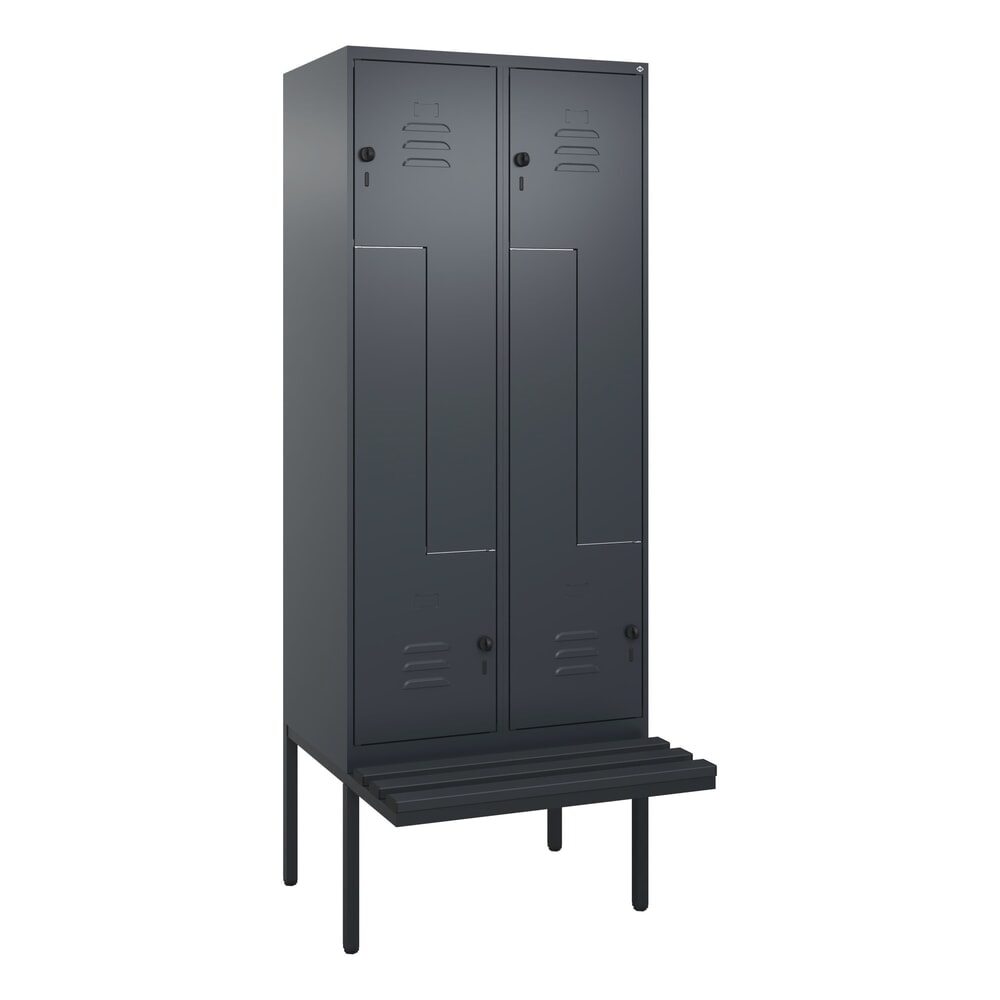 Produktabbildung Nr. 9: C+P Z-Spind Classic PLUS, 4 Abteile, HxBxT 2.120 x 800 x 815 mm, für Vorhängeschloss, auskragende Bank aus Kunststoff, anthrazitgrau, anthrazitgrau