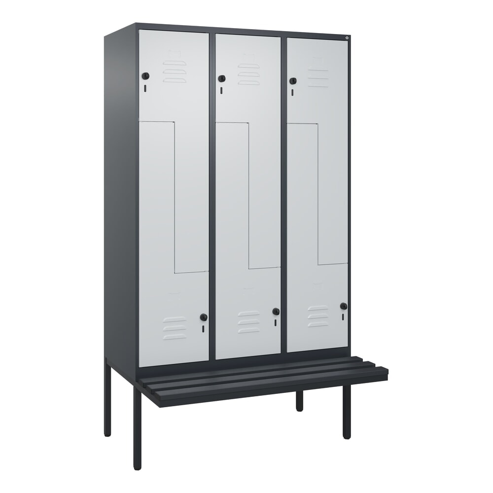 Produktabbildung Nr. 9: C+P Z-Spind Classic PLUS, 6 Abteile, HxBxT 2.120 x 1.200 x 815 mm, für Vorhängeschloss, auskragende Bank aus Kunststoff, anthrazitgrau, lichtgrau