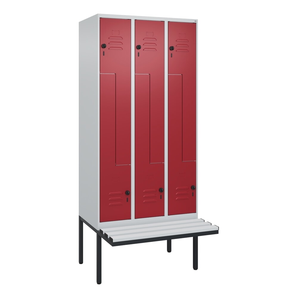 C+P Z-Spind Classic PLUS, 6 Abteile, HxBxT 2.120 x 900 x 815 mm, für Vorhängeschloss, auskragende Bank aus Kunststoff, lichtgrau, rubinrot Produktabbildung Nr. 9: C+P Z-Spind Classic PLUS, 6 Abteile, HxBxT 2.120 x 900 x 815 mm, für Vorhängeschloss, auskragende Bank aus Kunststoff, lichtgrau, rubinrot