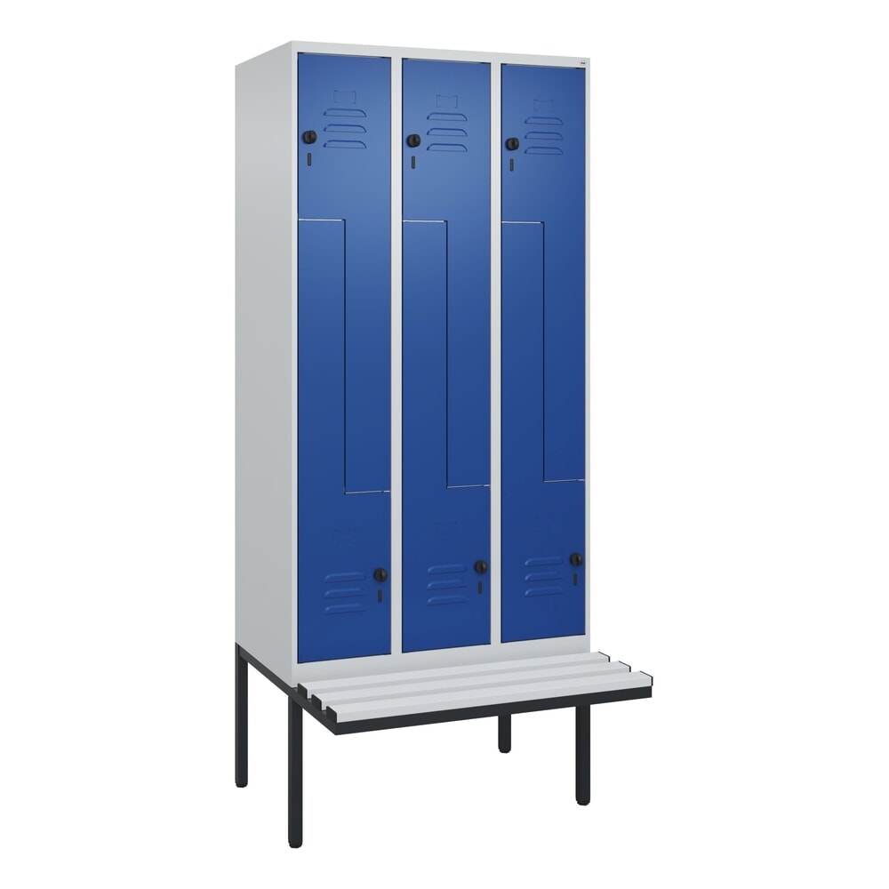 Produktabbildung Nr. 9: C+P Z-Spind Classic PLUS, 6 Abteile, HxBxT 2.120 x 900 x 815 mm, für Vorhängeschloss, auskragende Bank aus Kunststoff, lichtgrau, enzianblau