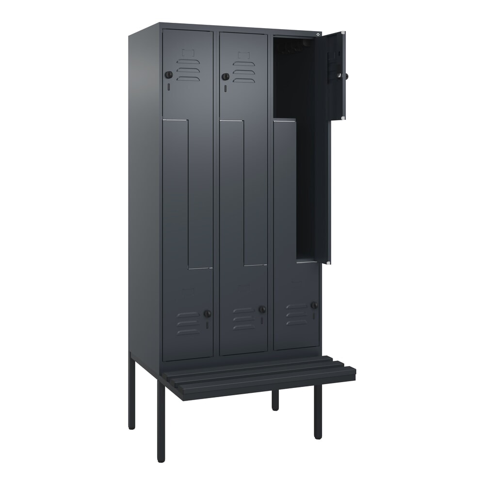 C+P Z-Spind Classic PLUS, 6 Abteile, HxBxT 2.120 x 900 x 815 mm, für Vorhängeschloss, auskragende Bank aus Kunststoff, anthrazitgrau, anthrazitgrau Produktabbildung Nr. 1: C+P Z-Spind Classic PLUS, 6 Abteile, HxBxT 2.120 x 900 x 815 mm, für Vorhängeschloss, auskragende Bank aus Kunststoff, anthrazitgrau, anthrazitgrau
