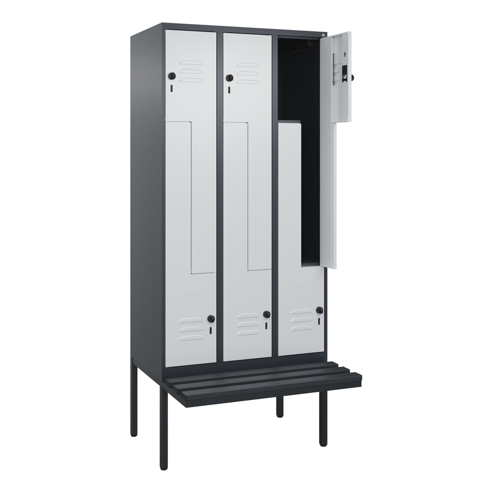 C+P Z-Spind Classic PLUS, 6 Abteile, HxBxT 2.120 x 900 x 815 mm, für Vorhängeschloss, auskragende Bank aus Kunststoff, anthrazitgrau, lichtgrau Produktabbildung Nr. 1: C+P Z-Spind Classic PLUS, 6 Abteile, HxBxT 2.120 x 900 x 815 mm, für Vorhängeschloss, auskragende Bank aus Kunststoff, anthrazitgrau, lichtgrau
