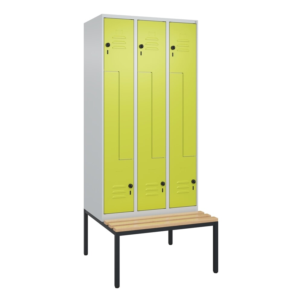 Produktabbildung Nr. 9: C+P Z-Spind Classic PLUS, 6 Abteile, HxBxT 2.120 x 900 x 815 mm, für Vorhängeschloss, untergebaute Bank aus Buche, lichtgrau, clowngrün