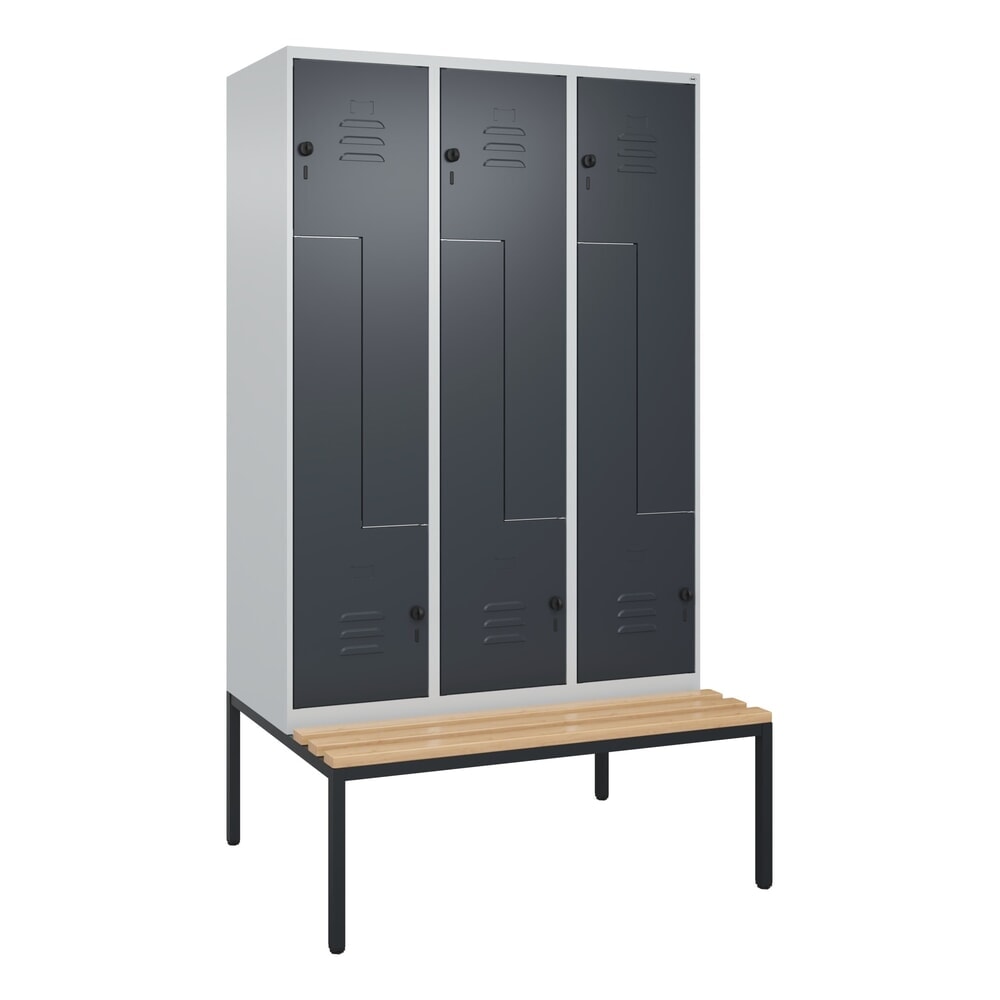 Produktabbildung Nr. 9: C+P Z-Spind Classic PLUS, 6 Abteile, HxBxT 2.120 x 1.200 x 815 mm, für Vorhängeschloss, untergebaute Bank aus Buche, lichtgrau, anthrazitgrau