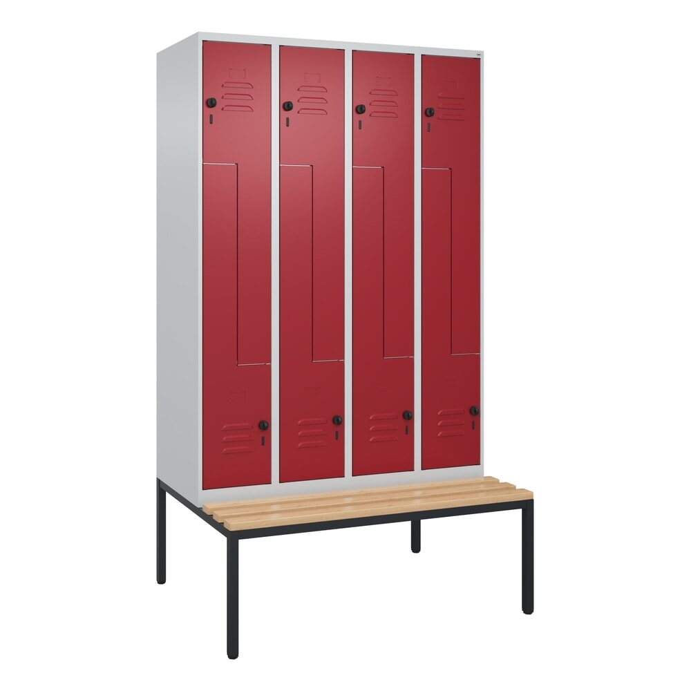 Produktabbildung Nr. 8: C+P Z-Spind Classic PLUS, 8 Abteile, HxBxT 2.120 x 1.200 x 815 mm, für Vorhängeschloss, untergebaute Bank aus Buche, lichtgrau, rubinrot
