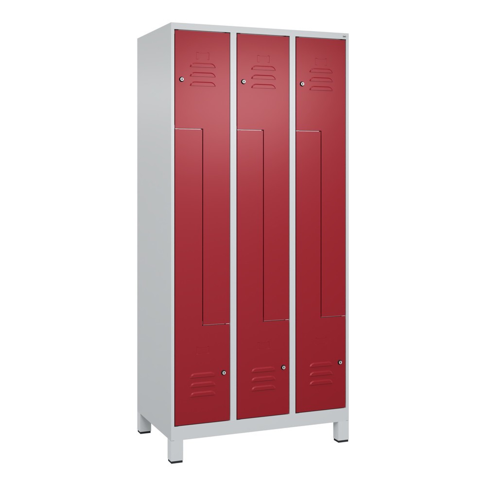 Produktabbildung: C+P Z-Spind Classic PLUS, Füße, 6 Abteile, HxBxT 1.950 x 900 x 500 mm, lichtgrau, rubinrot, Zylinderschloss