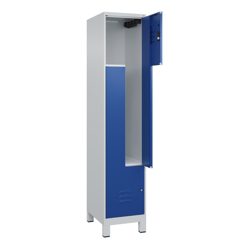 Produktabbildung: C+P Z-Spind Classic PLUS, Füße, 2 Abteile, HxBxT 1.950 x 400 x 500 mm, lichtgrau, enzianblau, Zylinderschloss