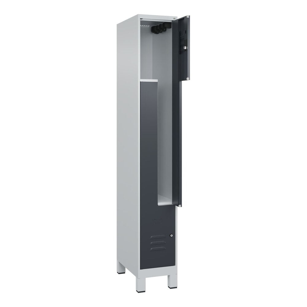 Produktabbildung: C+P Z-Spind Classic PLUS, Füße, 2 Abteile, HxBxT 1.950 x 300 x 500 mm, lichtgrau, anthrazitgrau, Zylinderschloss