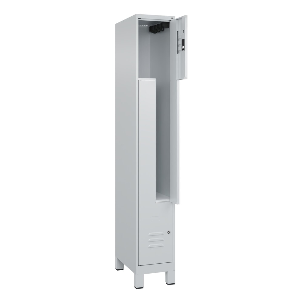 Produktabbildung: C+P Z-Spind Classic PLUS, Füße, 2 Abteile, HxBxT 1.950 x 300 x 500 mm, lichtgrau, lichtgrau, Zylinderschloss