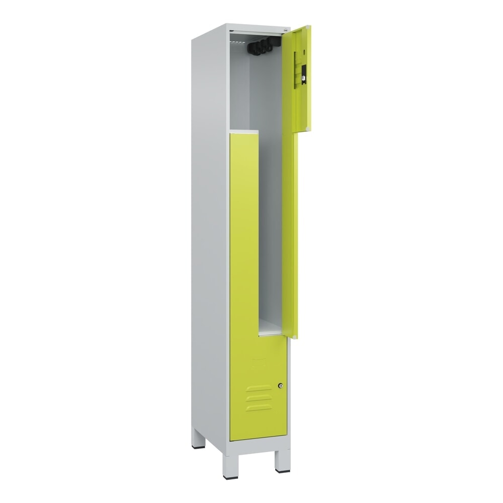 Produktabbildung: C+P Z-Spind Classic PLUS, Füße, 2 Abteile, HxBxT 1.950 x 300 x 500 mm, lichtgrau, clowngrün, Zylinderschloss
