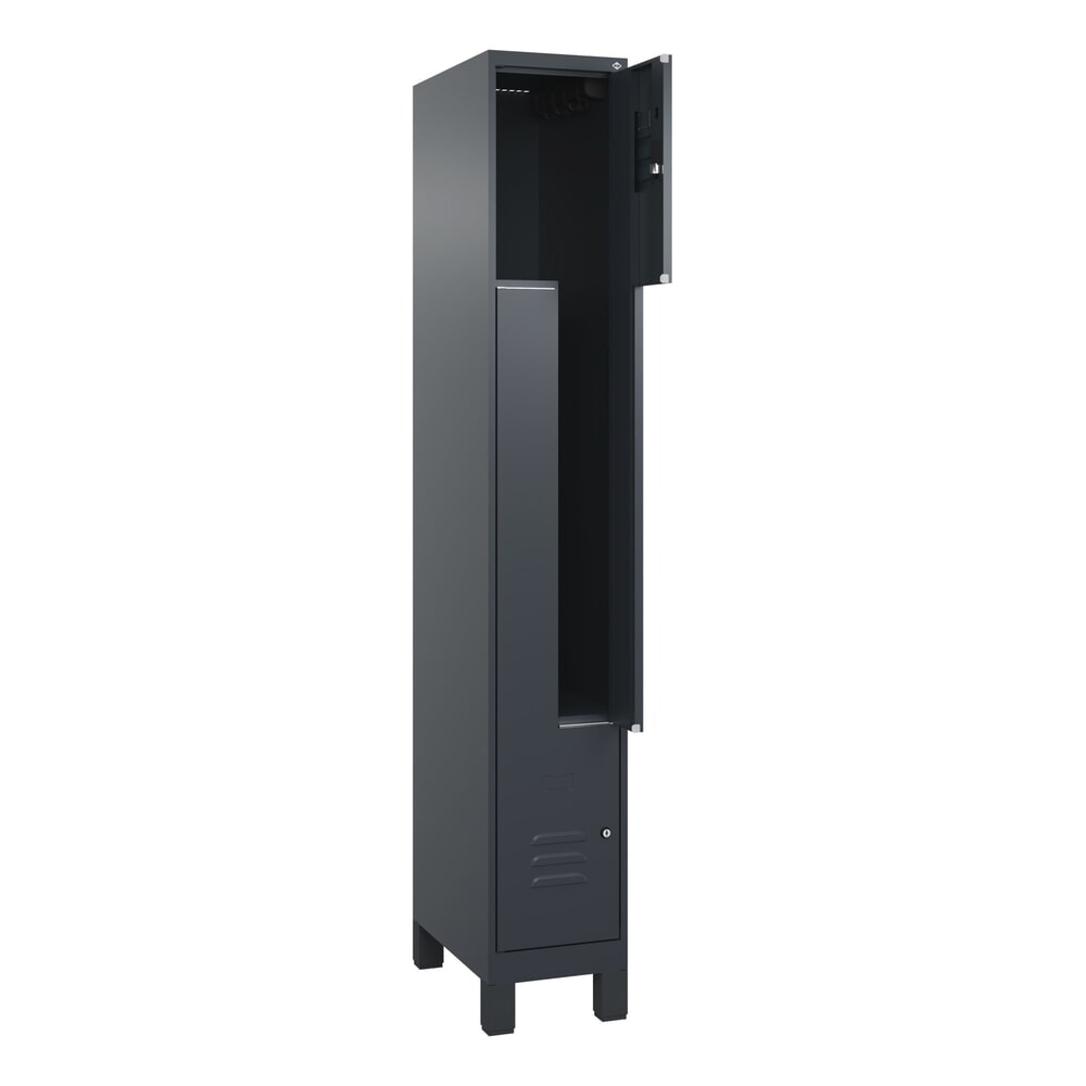 Produktabbildung: C+P Z-Spind Classic PLUS, Füße, 2 Abteile, HxBxT 1.950 x 300 x 500 mm, anthrazitgrau, anthrazitgrau, Zylinderschloss