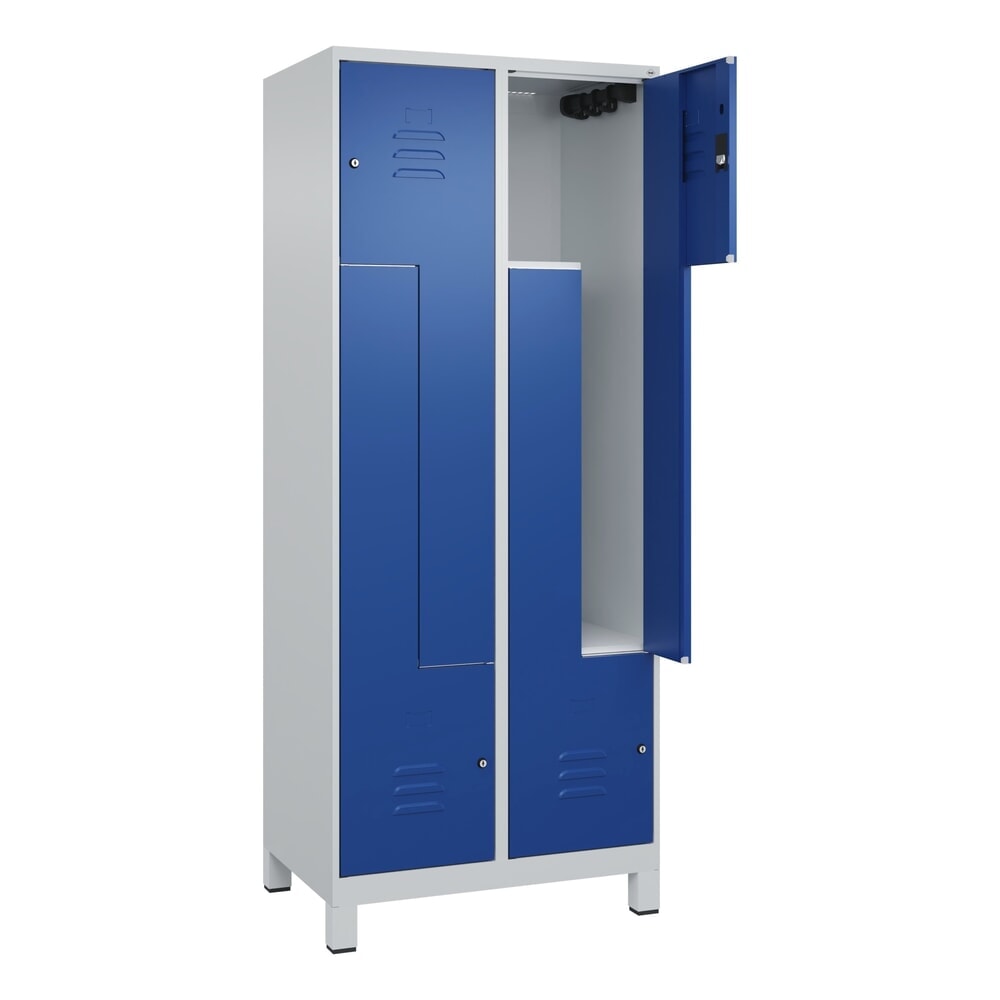 Produktabbildung: C+P Z-Spind Classic PLUS, Füße, 4 Abteile, HxBxT 1.950 x 800 x 500 mm, lichtgrau, enzianblau, Zylinderschloss