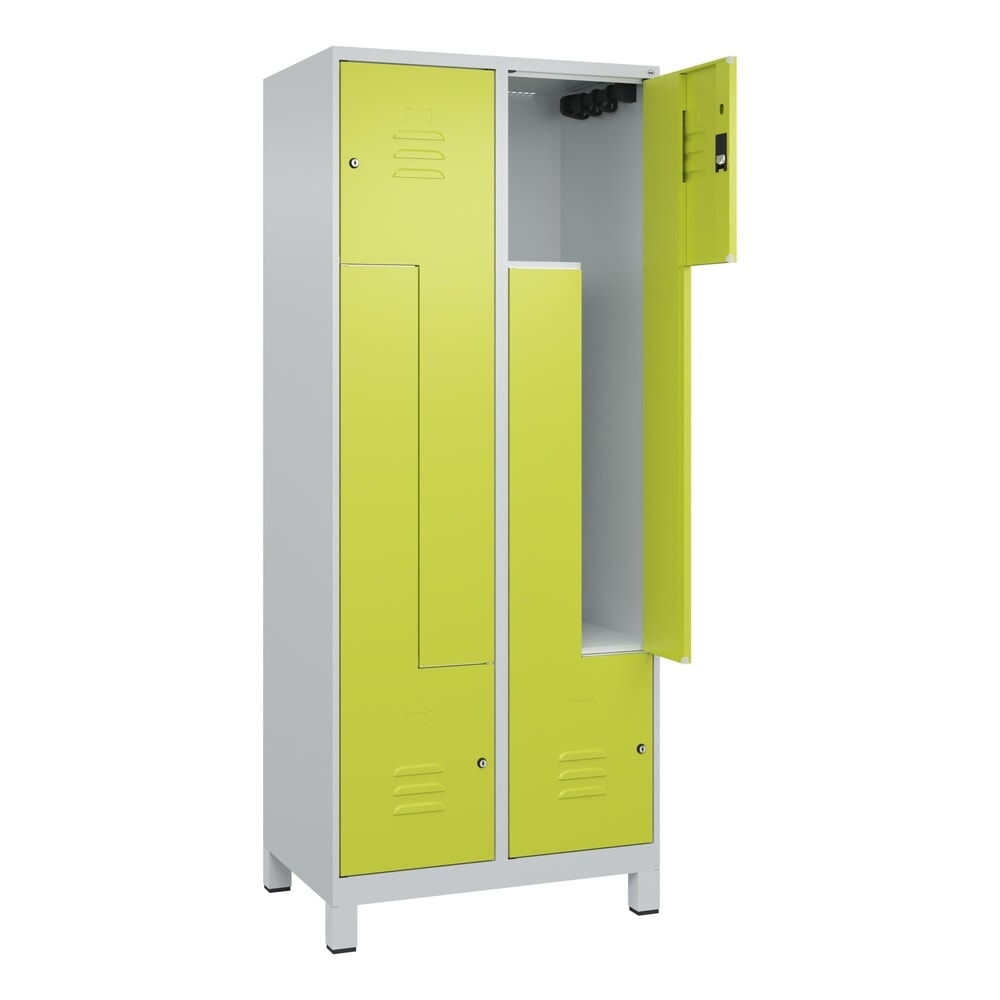 Produktabbildung: C+P Z-Spind Classic PLUS, Füße, 4 Abteile, HxBxT 1.950 x 800 x 500 mm, lichtgrau, clowngrün, Zylinderschloss