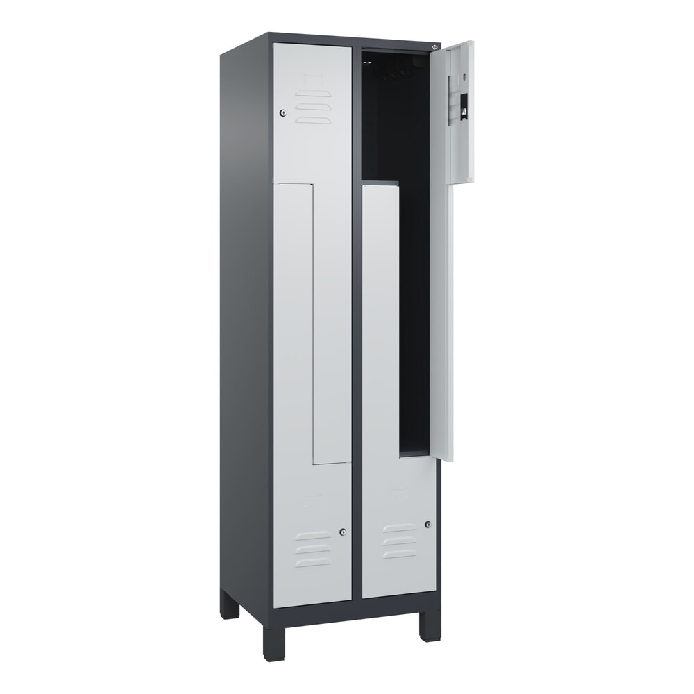 Produktabbildung: C+P Z-Spind Classic PLUS, Füße, 4 Abteile, HxBxT 1.950 x 600 x 500 mm, anthrazitgrau, lichtgrau, Zylinderschloss