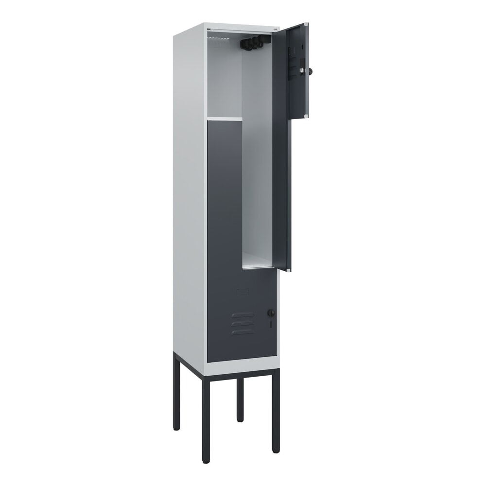 Produktabbildung: C+P Z-Spind Classic PLUS, Gestell, 2 Abteile, HxBxT 2.120 x 400 x 500 mm, lichtgrau, anthrazitgrau, für Vorhängeschloss
