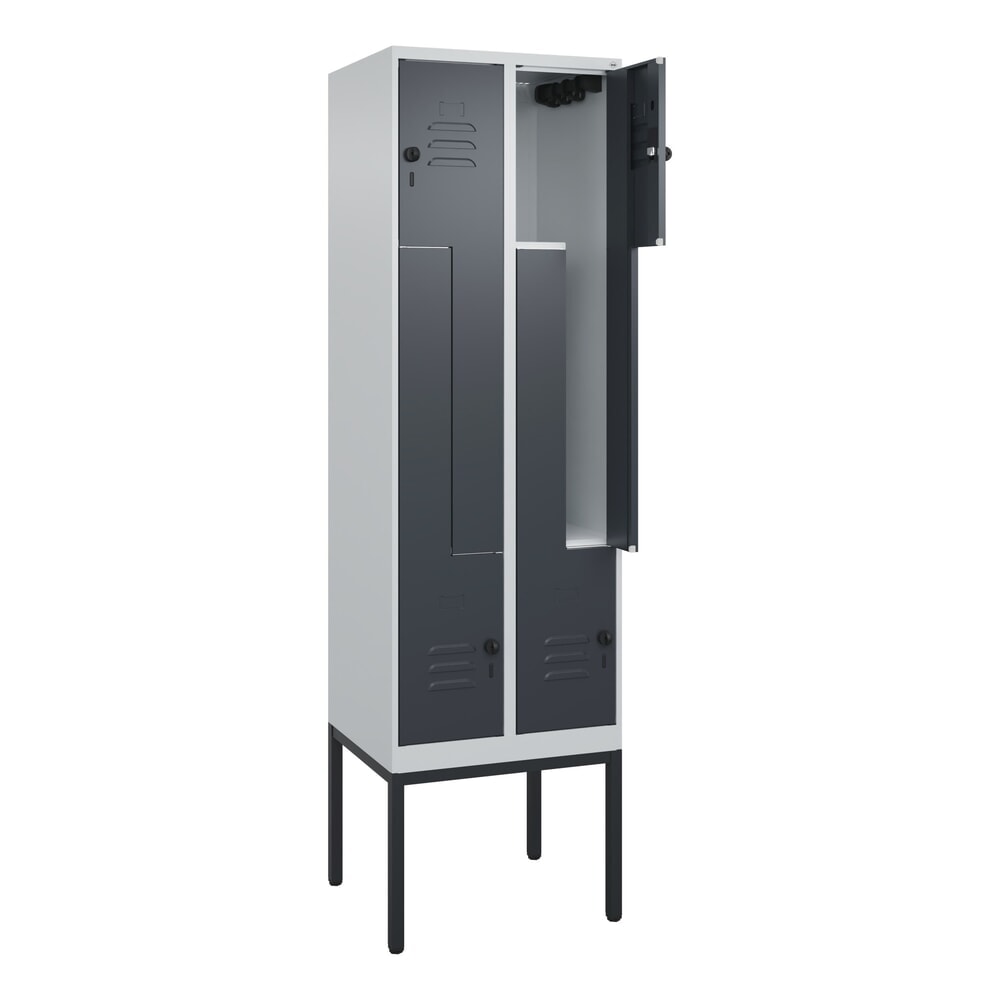 Produktabbildung: C+P Z-Spind Classic PLUS, Gestell, 4 Abteile, HxBxT 2.120 x 600 x 500 mm, lichtgrau, anthrazitgrau, für Vorhängeschloss
