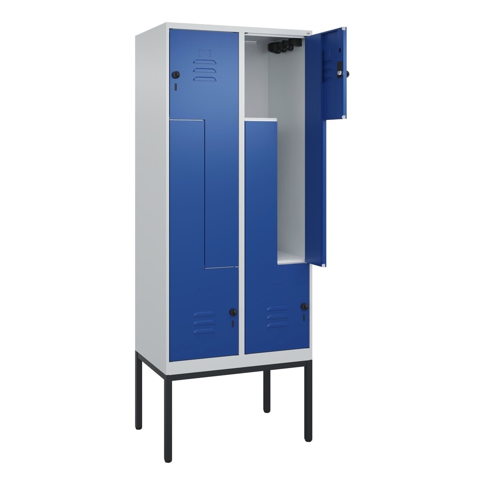 Produktabbildung: C+P Z-Spind Classic PLUS, Gestell, 4 Abteile, HxBxT 2.120 x 800 x 500 mm, lichtgrau, enzianblau, für Vorhängeschloss