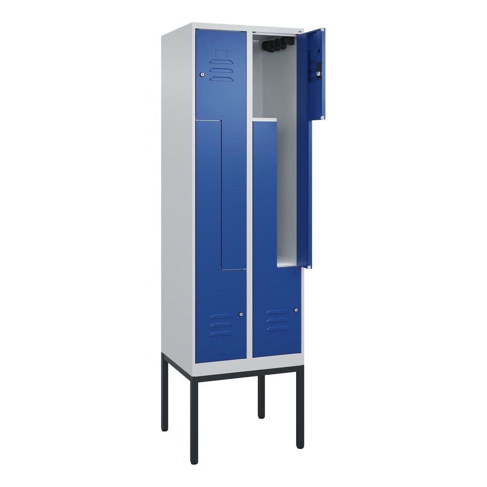 Produktabbildung: C+P Z-Spind Classic PLUS, Gestell, 4 Abteile, HxBxT 2.120 x 600 x 500 mm, lichtgrau, enzianblau, Zylinderschloss