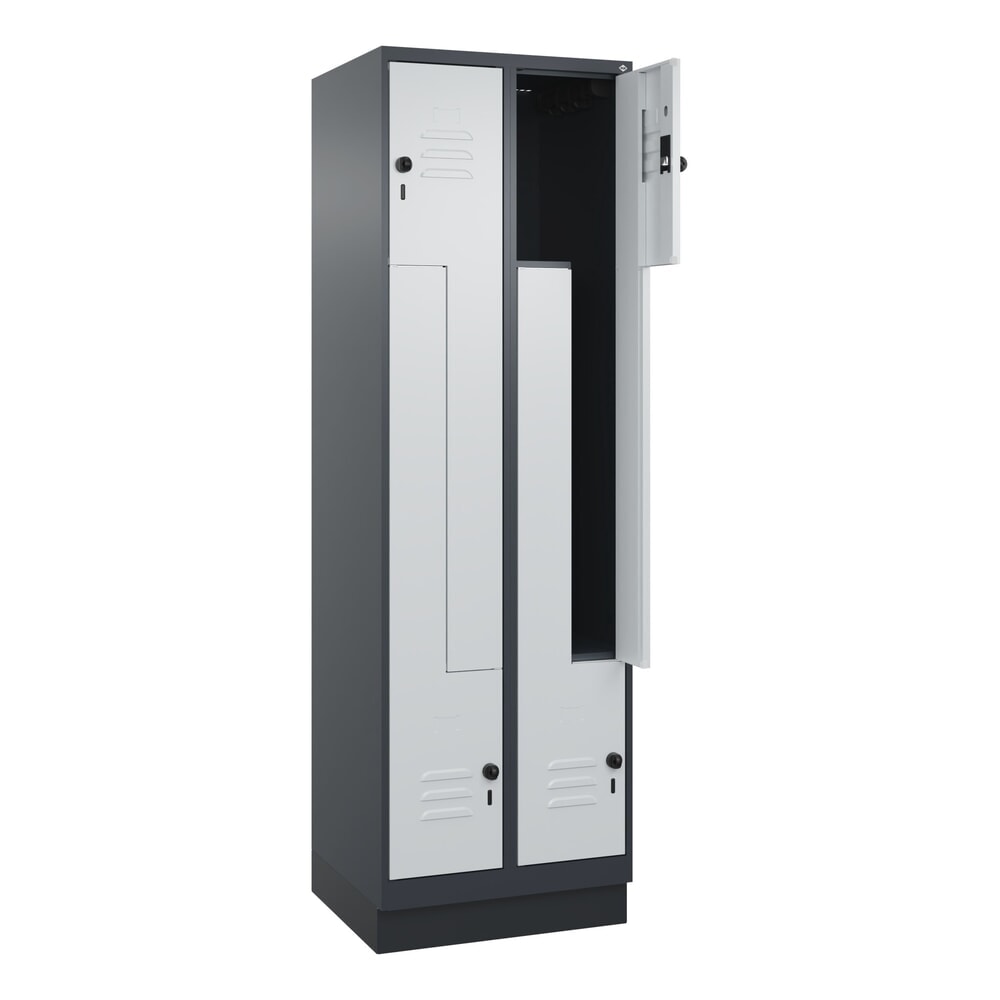 Produktabbildung: C+P Z-Spind Classic PLUS, Sockel, 4 Abteile, HxBxT 1.950 x 600 x 500 mm, anthrazitgrau, lichtgrau, für Vorhängeschloss