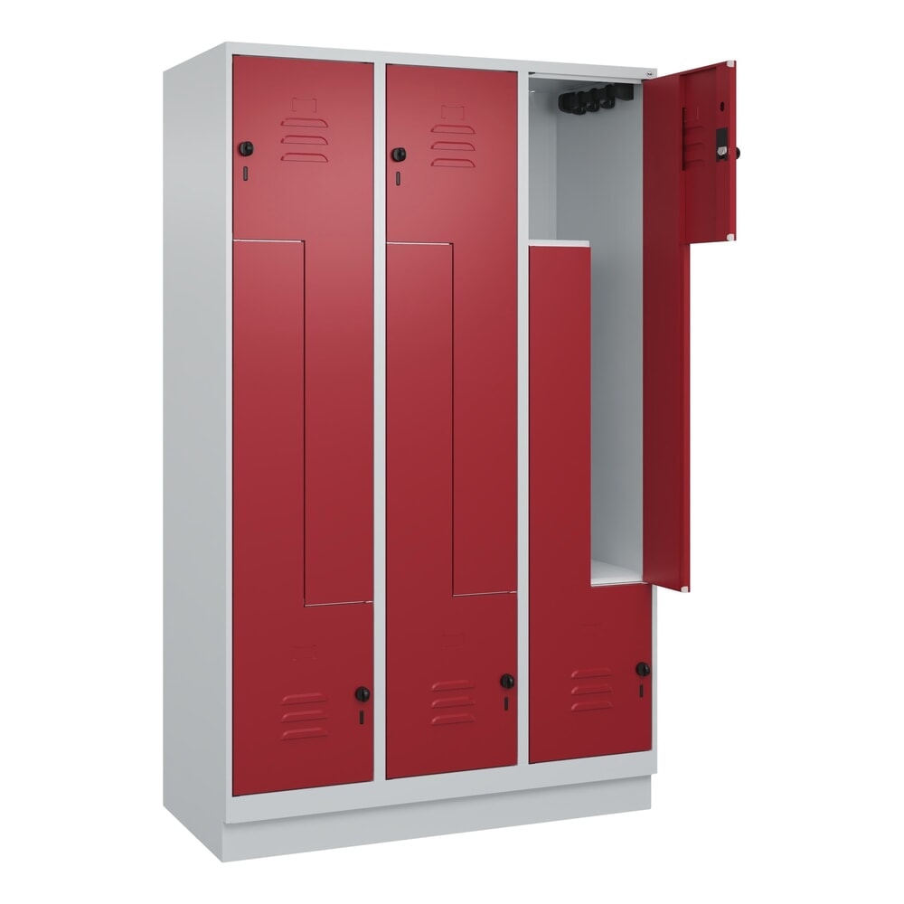 Produktabbildung: C+P Z-Spind Classic PLUS, Sockel, 6 Abteile, HxBxT 1.950 x 1.200 x 500 mm, lichtgrau, rubinrot, für Vorhängeschloss
