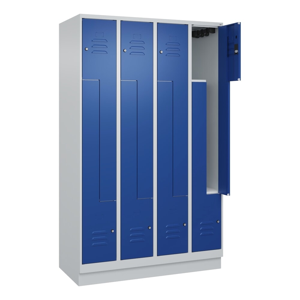 Produktabbildung: C+P Z-Spind Classic PLUS, Sockel, 8 Abteile, HxBxT 1.950 x 1.200 x 500 mm, lichtgrau, enzianblau, Zylinderschloss
