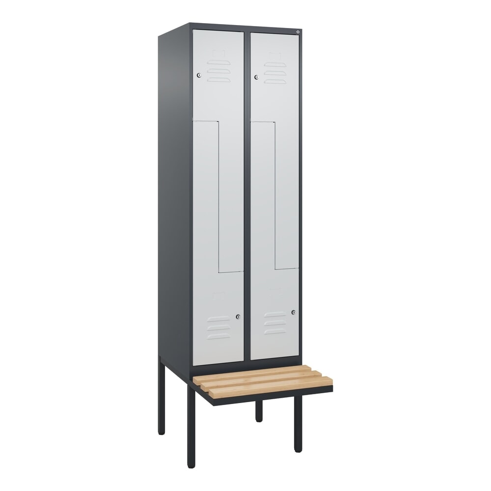 Produktabbildung Nr. 9: C+P Z-Spind Classic PLUS, 4 Abteile, HxBxT 2.120 x 600 x 815 mm, Zylinderschloss, auskragende Bank aus Buche, anthrazitgrau, lichtgrau