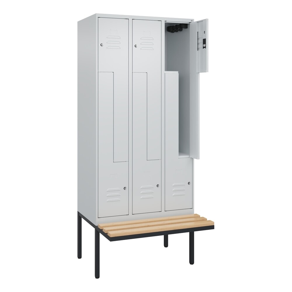 C+P Z-Spind Classic PLUS, 6 Abteile, HxBxT 2.120 x 900 x 815 mm, Zylinderschloss, auskragende Bank aus Buche, lichtgrau, lichtgrau Produktabbildung: C+P Z-Spind Classic PLUS, 6 Abteile, HxBxT 2.120 x 900 x 815 mm, Zylinderschloss, auskragende Bank aus Buche, lichtgrau, lichtgrau