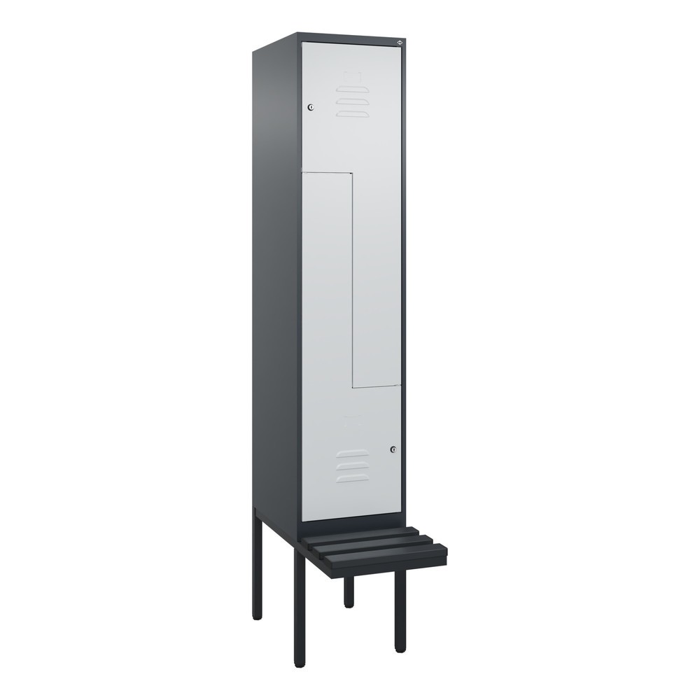 Produktabbildung: C+P Z-Spind Classic PLUS, 2 Abteile, HxBxT 2.120 x 400 x 815 mm, Zylinderschloss, auskragende Bank aus Kunststoff, anthrazitgrau, lichtgrau