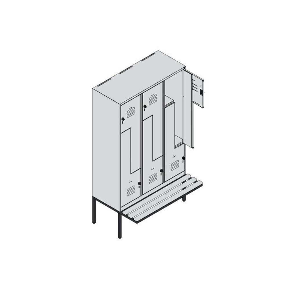 C+P Z-Spind Classic PLUS, 6 Abteile, HxBxT 2.120 x 1.200 x 815 mm, für Vorhängeschloss, auskragende Bank aus Buche, lichtgrau, enzianblau Produktabbildung Nr. 8: C+P Z-Spind Classic PLUS, 6 Abteile, HxBxT 2.120 x 1.200 x 815 mm, für Vorhängeschloss, auskragende Bank aus Buche, lichtgrau, enzianblau