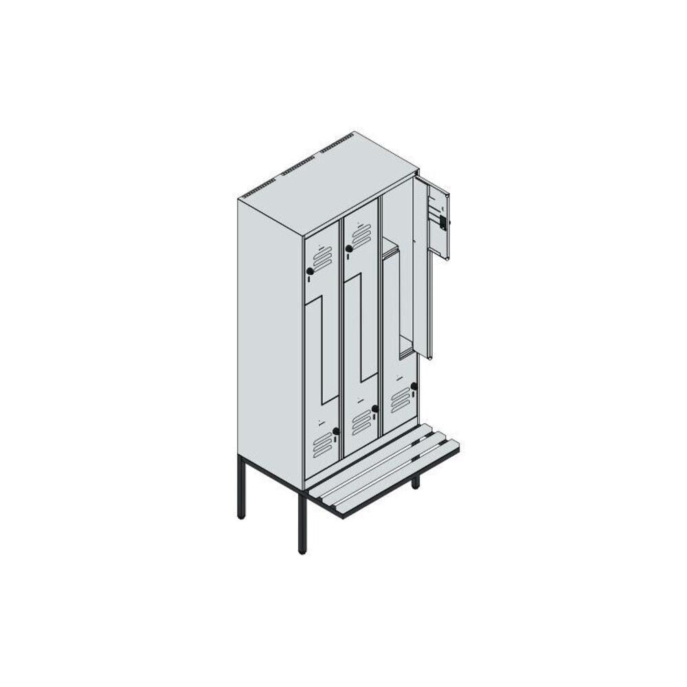 C+P Z-Spind Classic PLUS, 6 Abteile, HxBxT 2.120 x 900 x 815 mm, für Vorhängeschloss, auskragende Bank aus Buche, lichtgrau, enzianblau Produktabbildung Nr. 8: C+P Z-Spind Classic PLUS, 6 Abteile, HxBxT 2.120 x 900 x 815 mm, für Vorhängeschloss, auskragende Bank aus Buche, lichtgrau, enzianblau