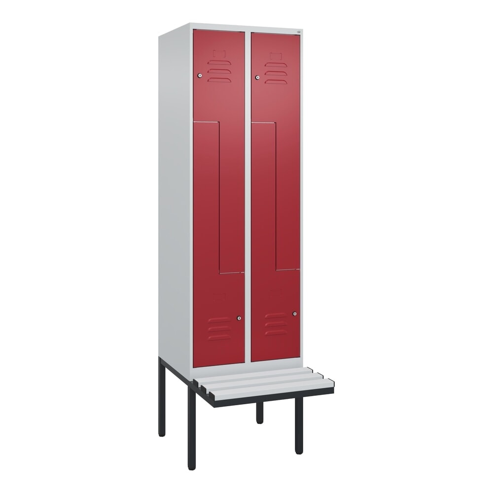 Produktabbildung Nr. 9: C+P Z-Spind Classic PLUS, 4 Abteile, HxBxT 2.120 x 600 x 815 mm, Zylinderschloss, auskragende Bank aus Kunststoff, lichtgrau, rubinrot