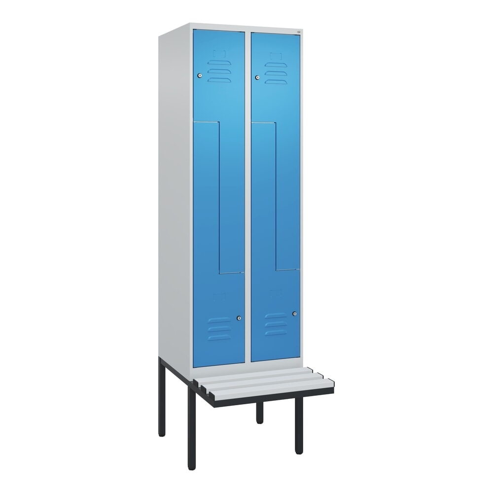 Produktabbildung Nr. 9: C+P Z-Spind Classic PLUS, 4 Abteile, HxBxT 2.120 x 600 x 815 mm, Zylinderschloss, auskragende Bank aus Kunststoff, lichtgrau, lichtblau