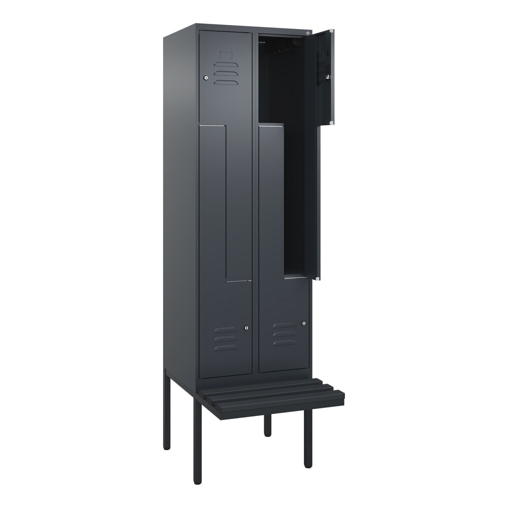 Produktabbildung: C+P Z-Spind Classic PLUS, 4 Abteile, HxBxT 2.120 x 600 x 815 mm, Zylinderschloss, auskragende Bank aus Kunststoff, anthrazitgrau, anthrazitgrau