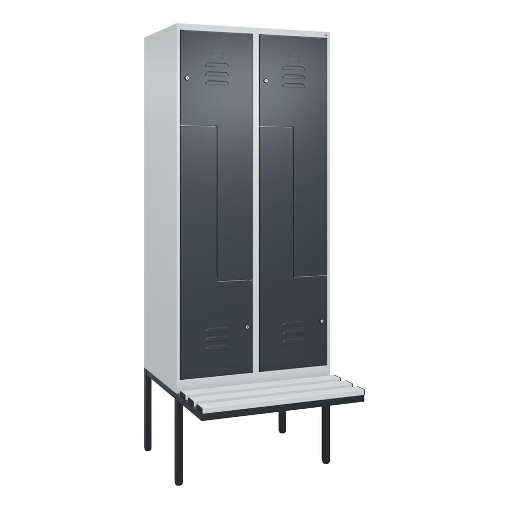 Produktabbildung Nr. 9: C+P Z-Spind Classic PLUS, 4 Abteile, HxBxT 2.120 x 800 x 815 mm, Zylinderschloss, auskragende Bank aus Kunststoff, lichtgrau, anthrazitgrau