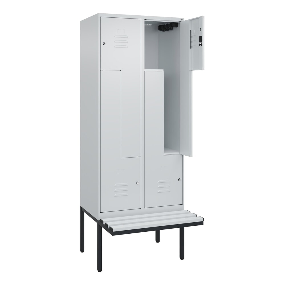 C+P Z-Spind Classic PLUS, 4 Abteile, HxBxT 2.120 x 800 x 815 mm, Zylinderschloss, auskragende Bank aus Kunststoff, lichtgrau, lichtgrau Produktabbildung Nr. 1: C+P Z-Spind Classic PLUS, 4 Abteile, HxBxT 2.120 x 800 x 815 mm, Zylinderschloss, auskragende Bank aus Kunststoff, lichtgrau, lichtgrau