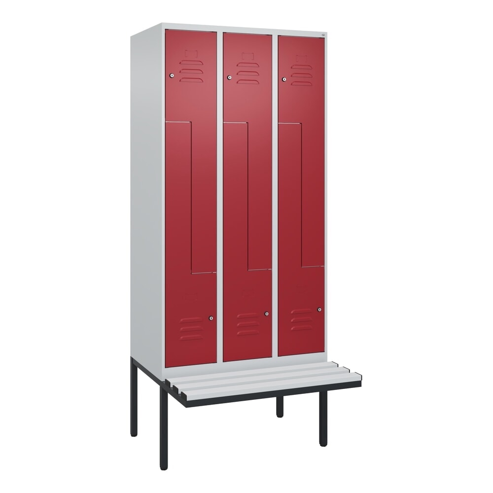 C+P Z-Spind Classic PLUS, 6 Abteile, HxBxT 2.120 x 900 x 815 mm, Zylinderschloss, auskragende Bank aus Kunststoff, lichtgrau, rubinrot Produktabbildung Nr. 9: C+P Z-Spind Classic PLUS, 6 Abteile, HxBxT 2.120 x 900 x 815 mm, Zylinderschloss, auskragende Bank aus Kunststoff, lichtgrau, rubinrot