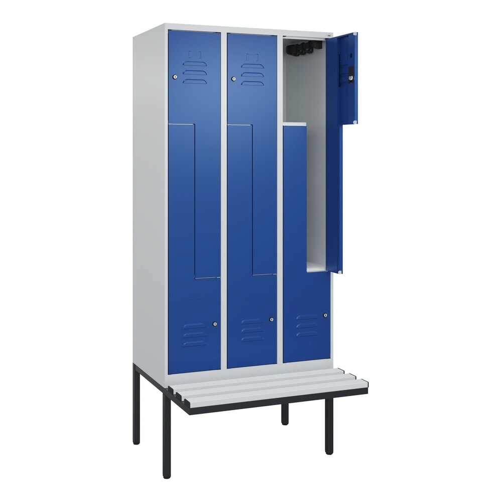 C+P Z-Spind Classic PLUS, 6 Abteile, HxBxT 2.120 x 900 x 815 mm, Zylinderschloss, auskragende Bank aus Kunststoff, lichtgrau, enzianblau Produktabbildung Nr. 1: C+P Z-Spind Classic PLUS, 6 Abteile, HxBxT 2.120 x 900 x 815 mm, Zylinderschloss, auskragende Bank aus Kunststoff, lichtgrau, enzianblau