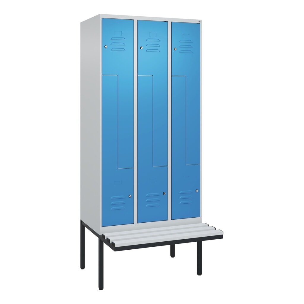 C+P Z-Spind Classic PLUS, 6 Abteile, HxBxT 2.120 x 900 x 815 mm, Zylinderschloss, auskragende Bank aus Kunststoff, lichtgrau, lichtblau Produktabbildung Nr. 9: C+P Z-Spind Classic PLUS, 6 Abteile, HxBxT 2.120 x 900 x 815 mm, Zylinderschloss, auskragende Bank aus Kunststoff, lichtgrau, lichtblau