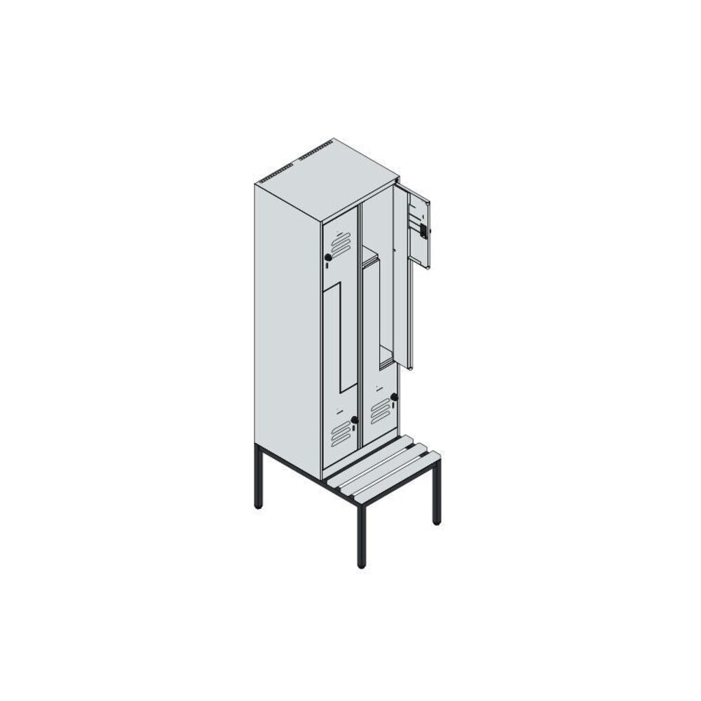 Produktabbildung Nr. 8: C+P Z-Spind Classic PLUS, 4 Abteile, HxBxT 2.120 x 600 x 815 mm, für Vorhängeschloss, untergebaute Bank aus Buche, lichtgrau, enzianblau