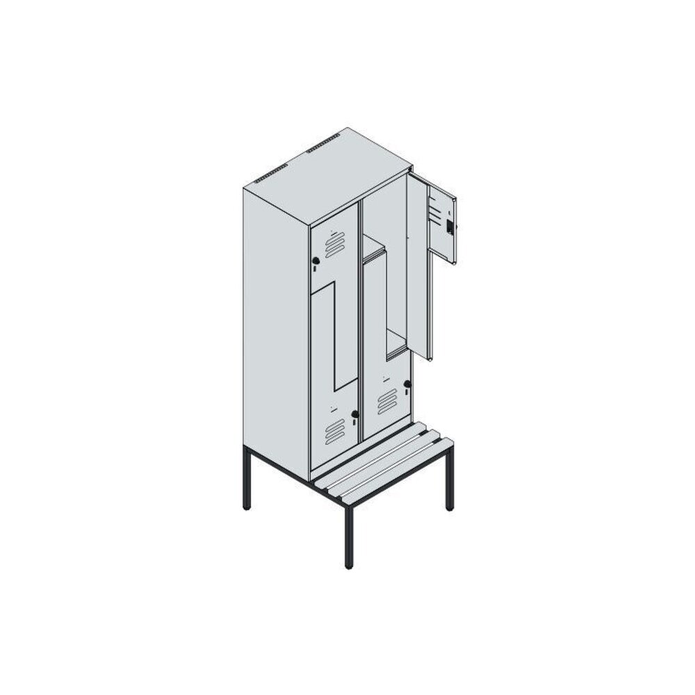 Produktabbildung Nr. 8: C+P Z-Spind Classic PLUS, 4 Abteile, HxBxT 2.120 x 800 x 815 mm, Zylinderschloss, untergebaute Bank aus Buche, lichtgrau, rubinrot