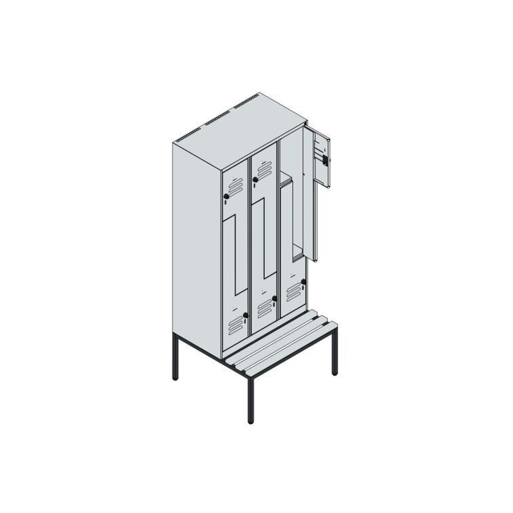 C+P Z-Spind Classic PLUS, 6 Abteile, HxBxT 2.120 x 900 x 815 mm, für Vorhängeschloss, untergebaute Bank aus Kunststoff, lichtgrau, enzianblau Produktabbildung Nr. 8: C+P Z-Spind Classic PLUS, 6 Abteile, HxBxT 2.120 x 900 x 815 mm, für Vorhängeschloss, untergebaute Bank aus Kunststoff, lichtgrau, enzianblau